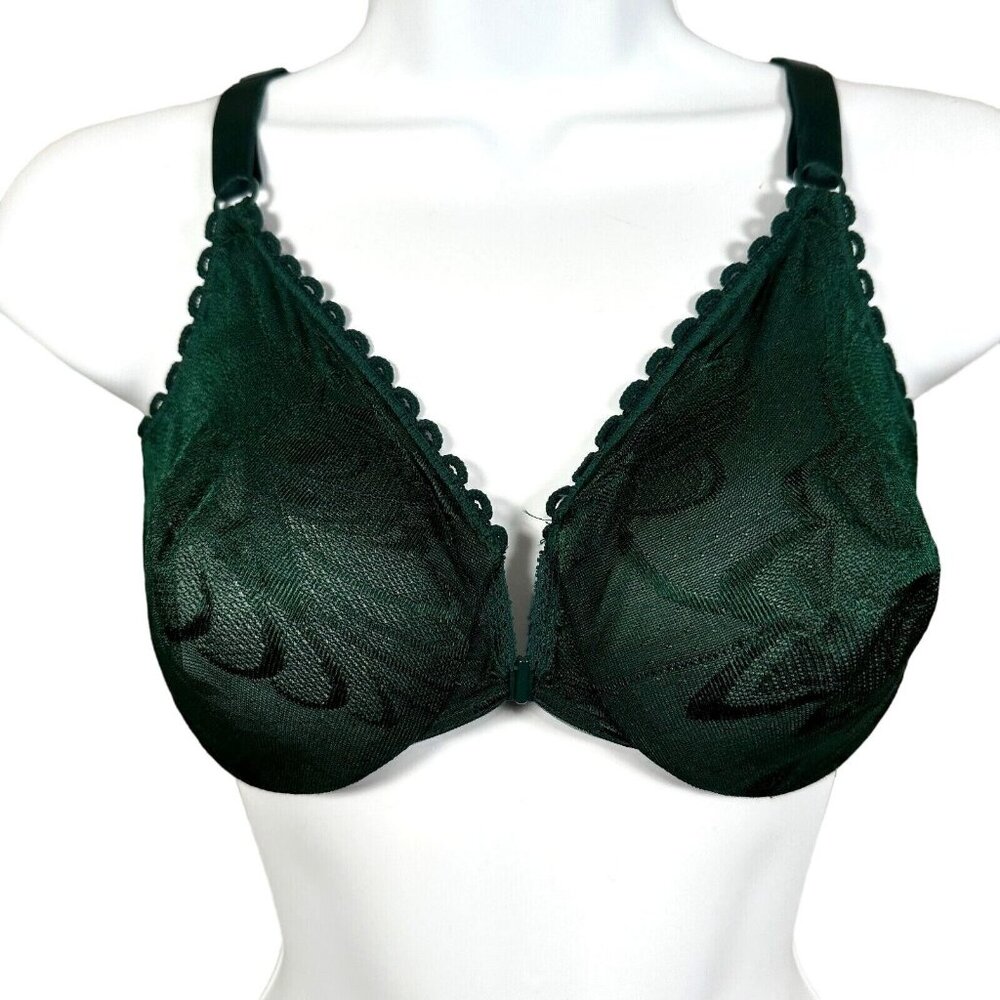 Vintage Victoria‎ Secret Womens Bra 34D Green Front Clasp Semi Sheer 8370 USA